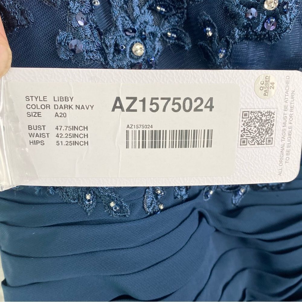 Azazie Libby A-Line Scoop Sequins Chiffon Dress Sz 20 Dark Navy Wedding - Picture 14 of 16